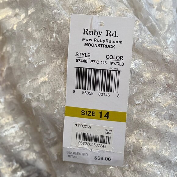 Blouse Ruby Rd Ivory Gold Metallic Sheer Burnout Button Up Eyelash Fairy 14 - Picture 9 of 10